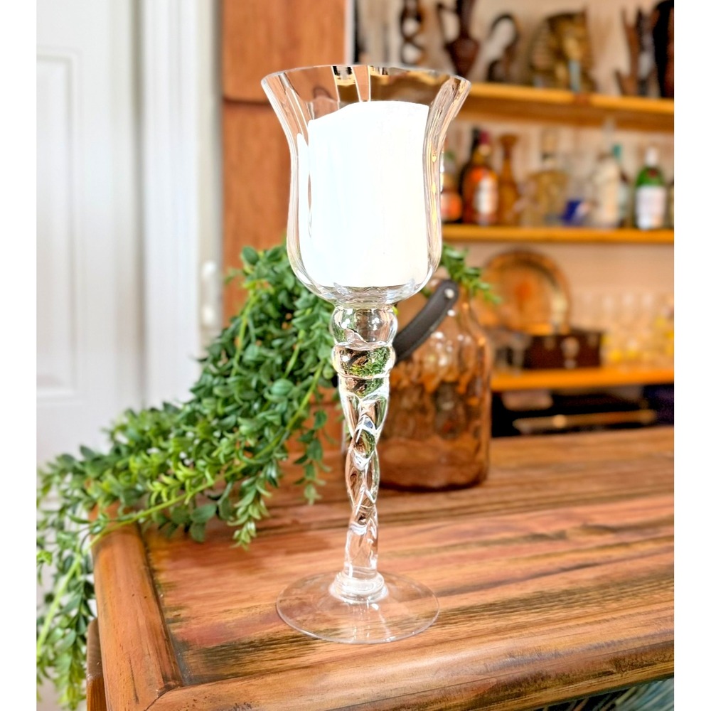Stem Candle Holder 12" Tall Glass Designs Twisted Great condtion